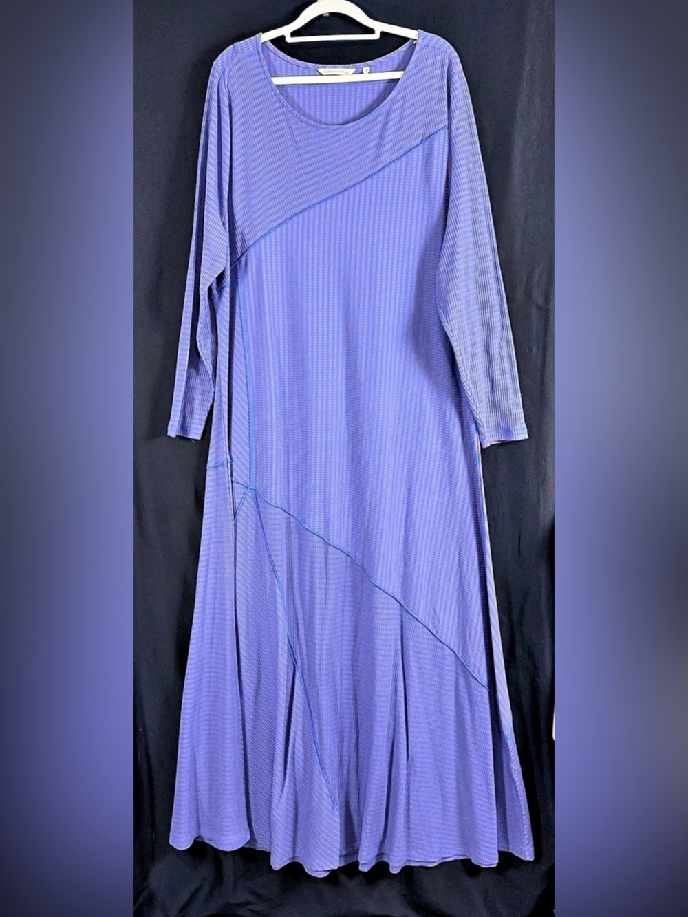Soft Surroundings Long Sleeve Maxi Dress L coastal Blue & Pink Asymmetric Geomet